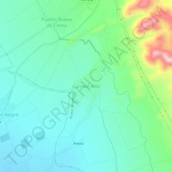 Mappa topografica Carmen Alto, altitudine, rilievo