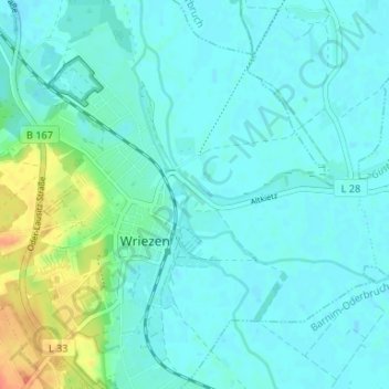 Mappa topografica Altkietz, altitudine, rilievo