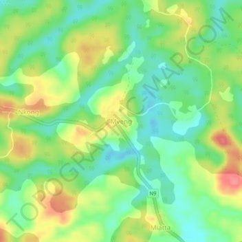 Mappa topografica Mveng, altitudine, rilievo