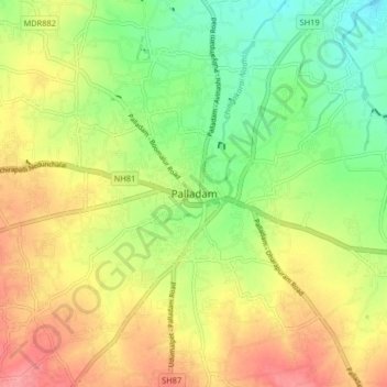 Mappa topografica Palladam, altitudine, rilievo