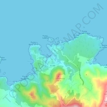 Mappa topografica Portinatx, altitudine, rilievo