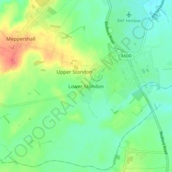 Mappa topografica Lower Stondon, altitudine, rilievo