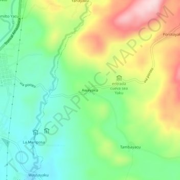Mappa topografica Awayaku, altitudine, rilievo