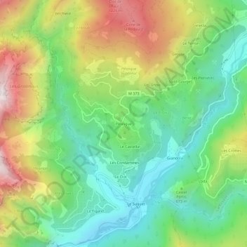 Mappa topografica Pélasque, altitudine, rilievo