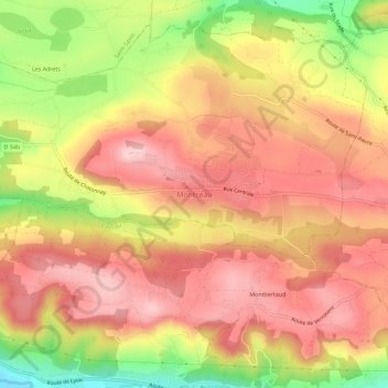 Mappa topografica Montceau, altitudine, rilievo
