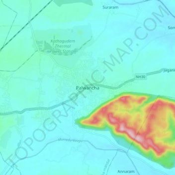 Mappa topografica Palwancha, altitudine, rilievo