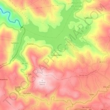 Mappa topografica Sanguinhedo, altitudine, rilievo