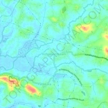 Mappa topografica Kizhakkambalam, altitudine, rilievo