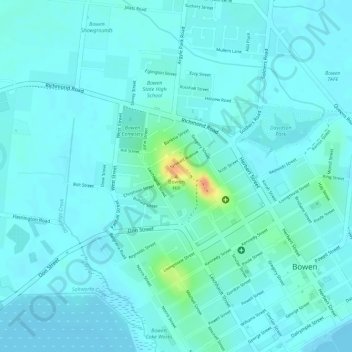 Mappa topografica Bowen Hill, altitudine, rilievo