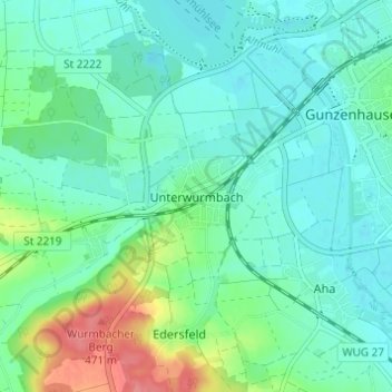 Mappa topografica Unterwurmbach, altitudine, rilievo