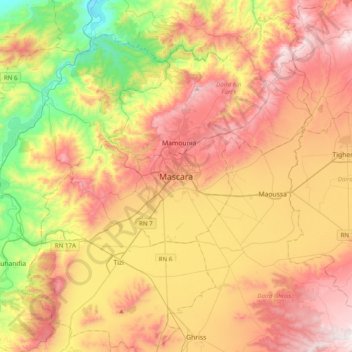 Mappa topografica Mascara, altitudine, rilievo