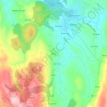 Mappa topografica Corva, altitudine, rilievo
