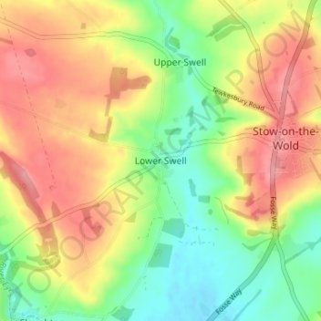Mappa topografica Lower Swell, altitudine, rilievo