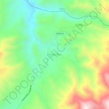 Mappa topografica Potrerillos, altitudine, rilievo