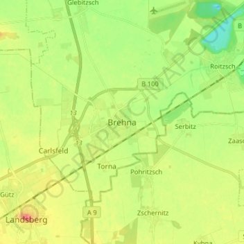 Mappa topografica Brehna, altitudine, rilievo