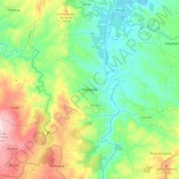Mappa topografica Cedovim, altitudine, rilievo