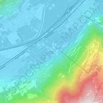 Mappa topografica Écône, altitudine, rilievo