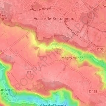 Mappa topografica Brouëssy, altitudine, rilievo