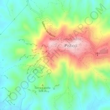 Mappa topografica Calanchi di Serra Cipolla, altitudine, rilievo