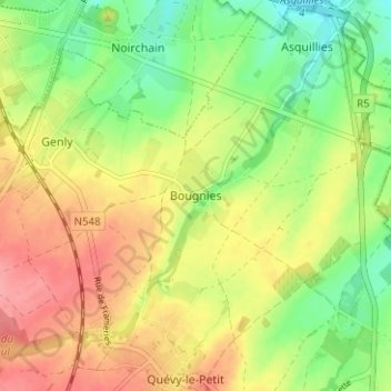 Mappa topografica Bougnies, altitudine, rilievo