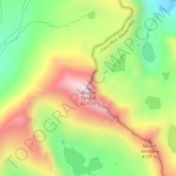 Mappa topografica Mount Tyndall, altitudine, rilievo