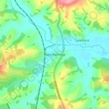 Mappa topografica Robertsbridge, altitudine, rilievo