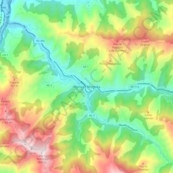 Mappa topografica Moreda, altitudine, rilievo