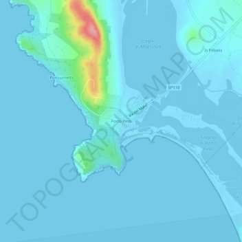 Mappa topografica Porto Pino, altitudine, rilievo