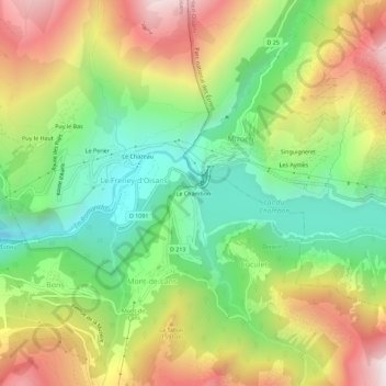 Mappa topografica Le Chambon, altitudine, rilievo