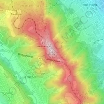 Mappa topografica Uetliberg, altitudine, rilievo