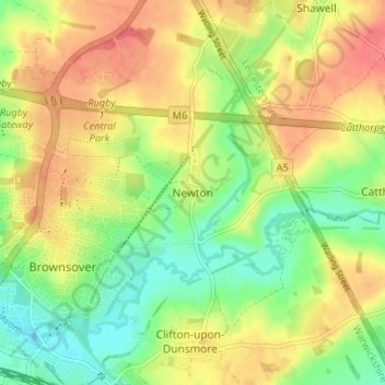 Mappa topografica Newton, altitudine, rilievo