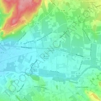 Mappa topografica Coustellet, altitudine, rilievo