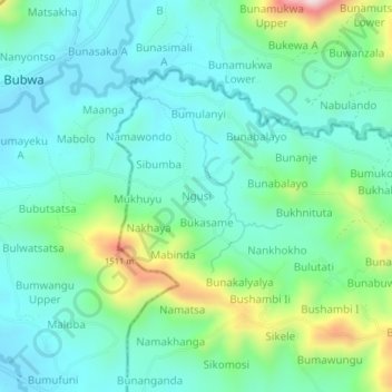 Mappa topografica Ngusi, altitudine, rilievo