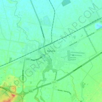 Mappa topografica Benalla, altitudine, rilievo
