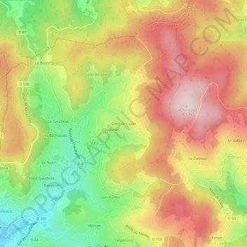 Mappa topografica Cime de Cours, altitudine, rilievo