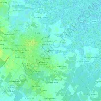 Mappa topografica Les Hors, altitudine, rilievo