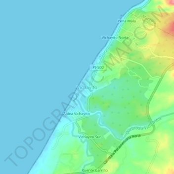 Mappa topografica Vichayito, altitudine, rilievo