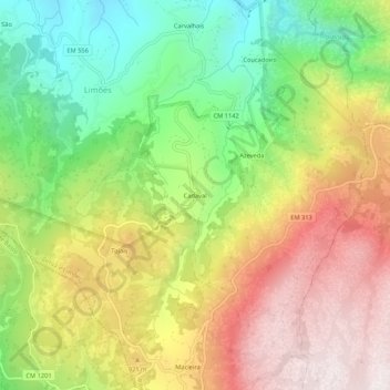 Mappa topografica Cadaval, altitudine, rilievo