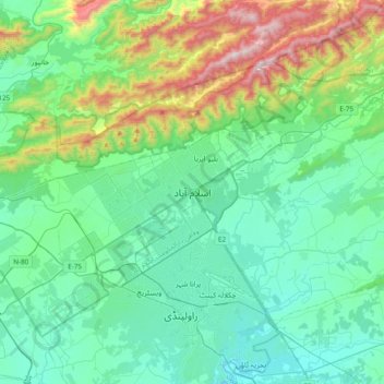 Mappa topografica Islamabad, altitudine, rilievo