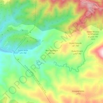 Mappa topografica Beni Habbane, altitudine, rilievo