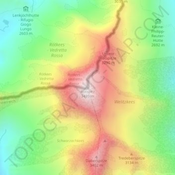 Mappa topografica Rötspitz, altitudine, rilievo