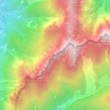 Mappa topografica Torre Guarda, altitudine, rilievo