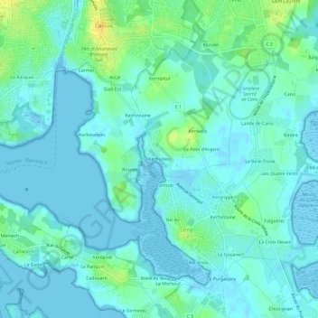 Mappa topografica Kerhuilieu, altitudine, rilievo