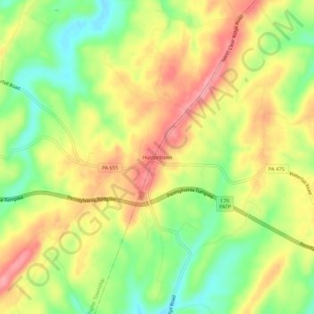 Mappa topografica Hustontown, altitudine, rilievo