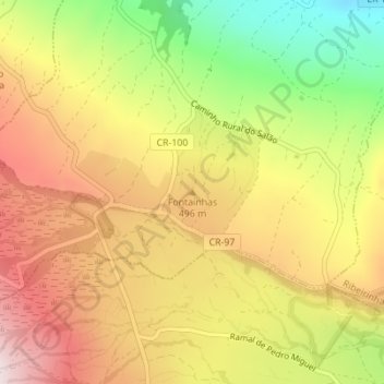 Mappa topografica Fontaínhas, altitudine, rilievo