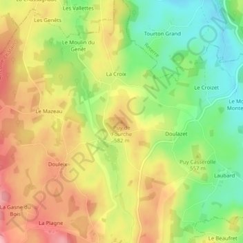 Mappa topografica Puy de Fourche, altitudine, rilievo