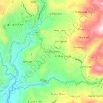 Mappa topografica Vinchoa Central, altitudine, rilievo
