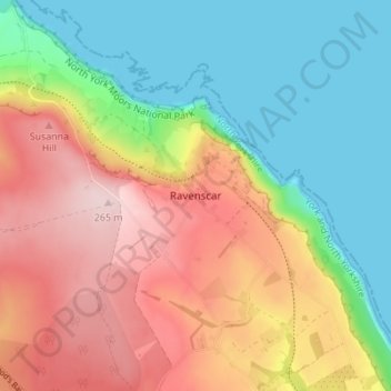 Mappa topografica Ravenscar, altitudine, rilievo