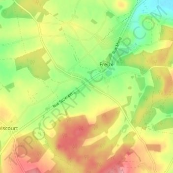 Mappa topografica Freux-Suzerain, altitudine, rilievo