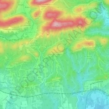 Mappa topografica Oltrerugo, altitudine, rilievo
